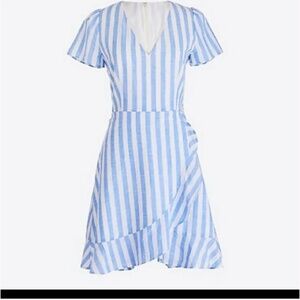 J. Crew Factory Blue and White Striped Faux Wrap Cotton Dress Size 6